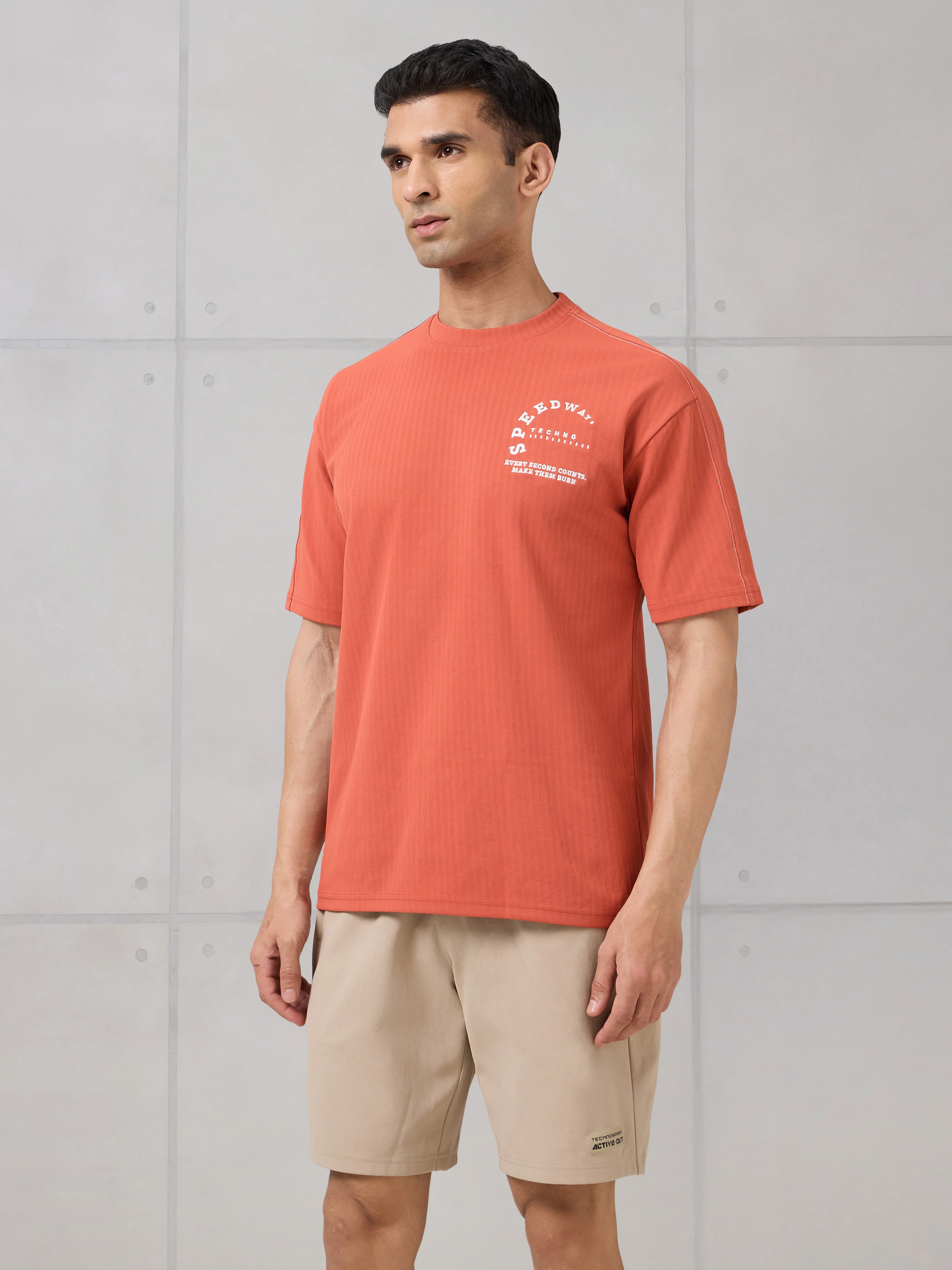 Men Round Neck Self Design Active Out Regular Fit T-Shirt with ELASTOPLUS - Image 4