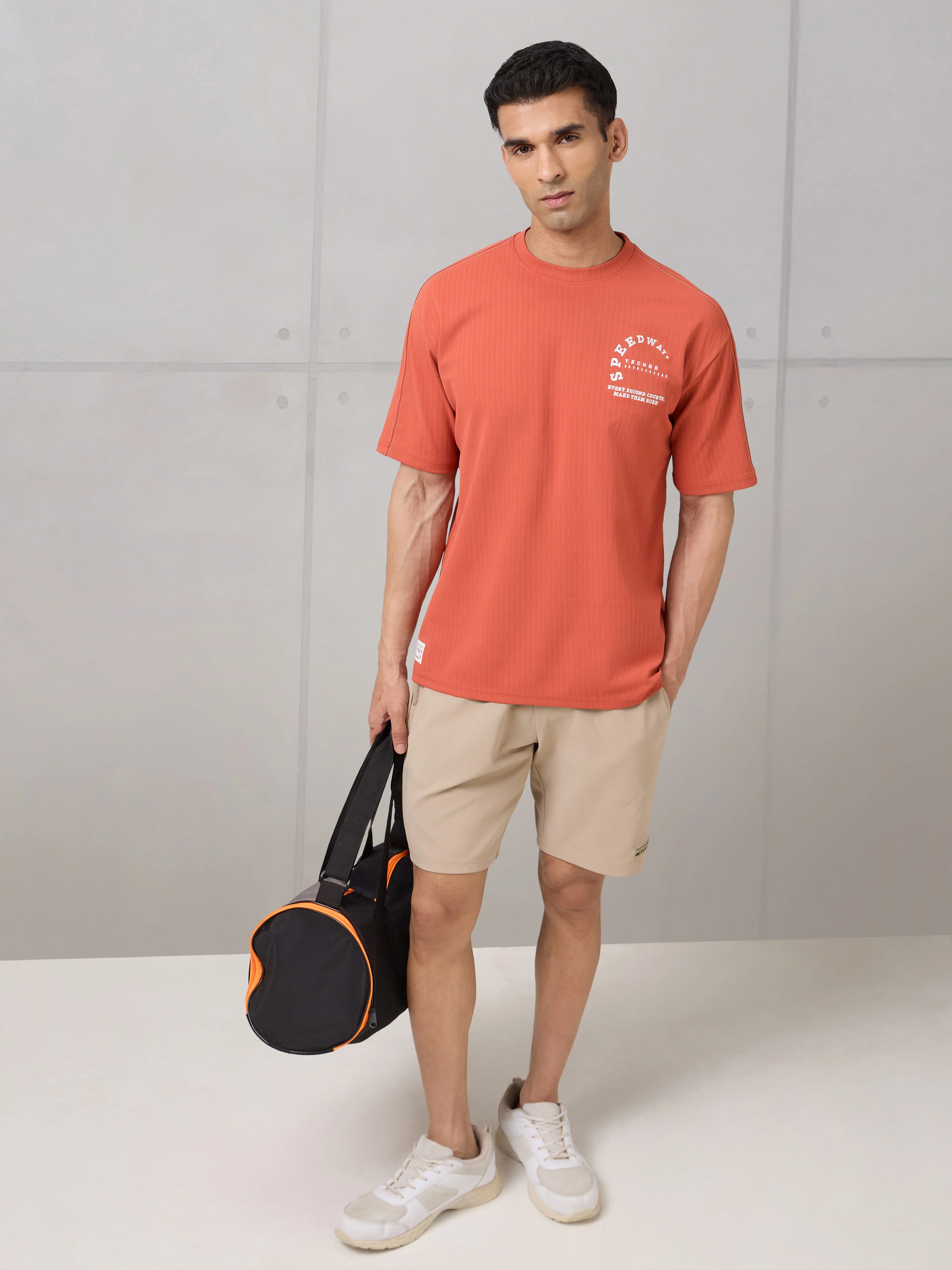 Men Round Neck Self Design Active Out Regular Fit T-Shirt with ELASTOPLUS - Image 5