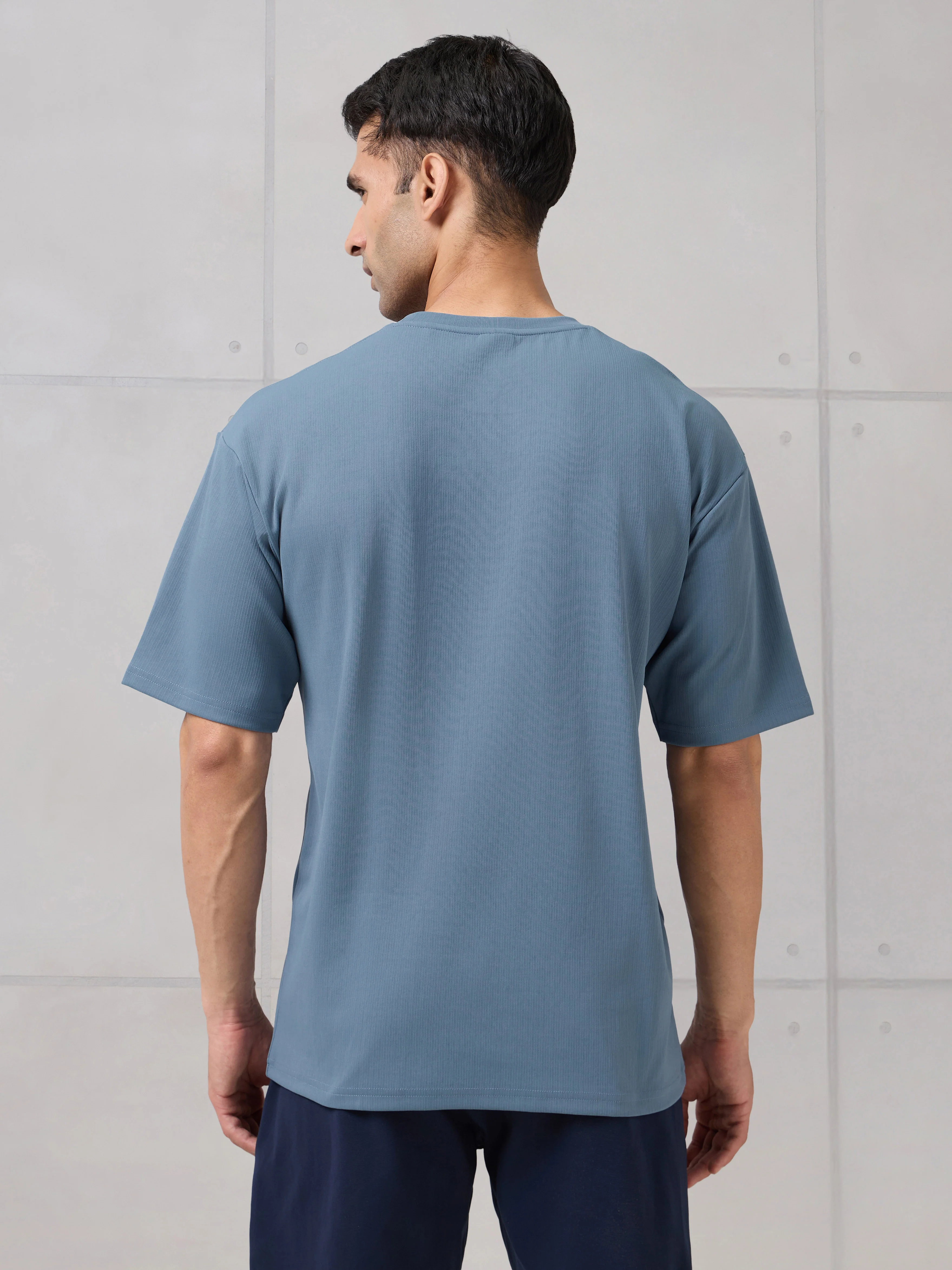 Men Round Neck Typography Printed Active Out Slim Fit T-Shirt with ELASTOPLUS - Image 3