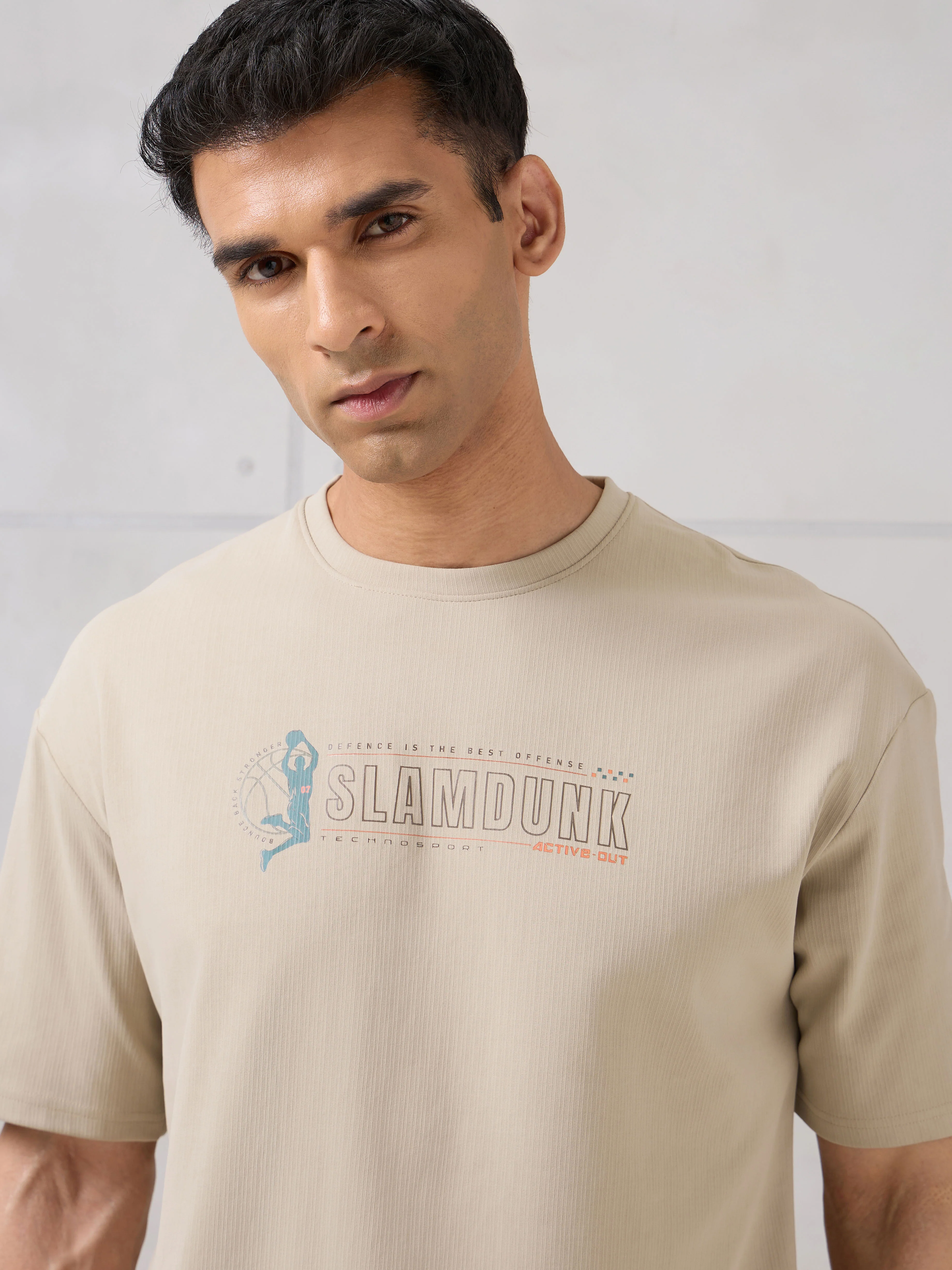 Men Round Neck Typography Printed Active Out Slim Fit T-Shirt with ELASTOPLUS - Image 7