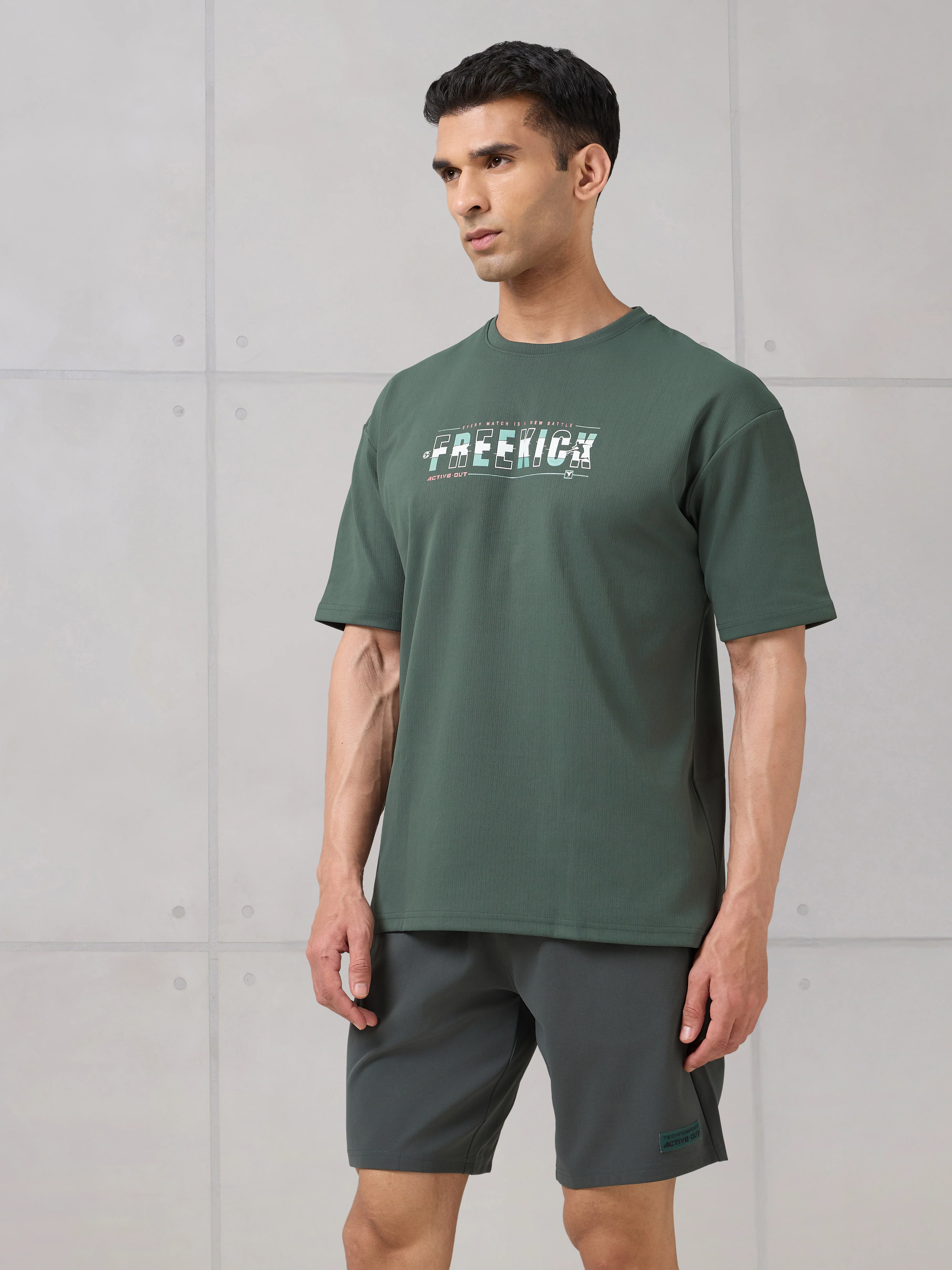 Men Round Neck Typography Printed Active Out Slim Fit T-Shirt with ELASTOPLUS - Image 4