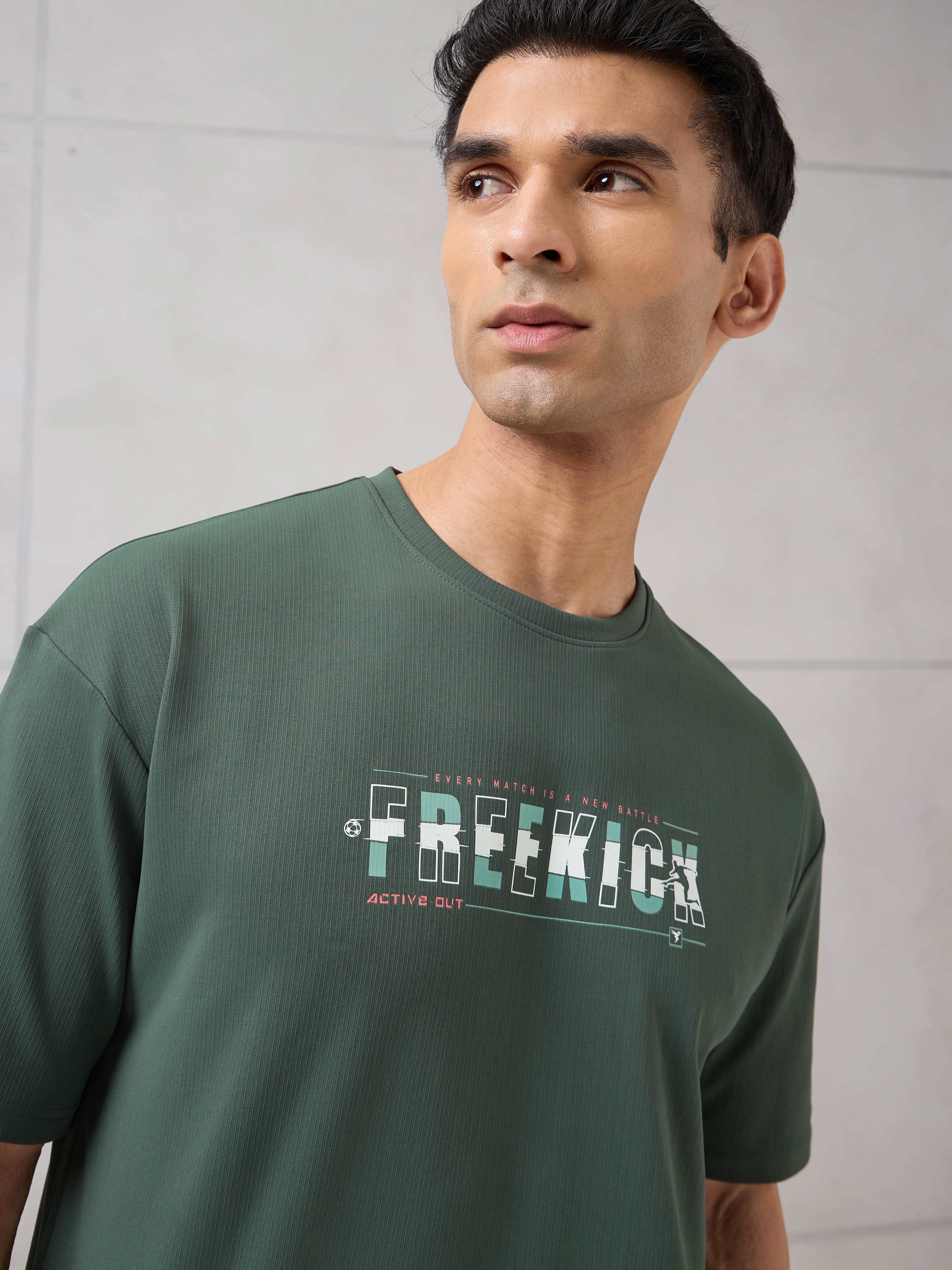 Men Round Neck Typography Printed Active Out Slim Fit T-Shirt with ELASTOPLUS - Image 6