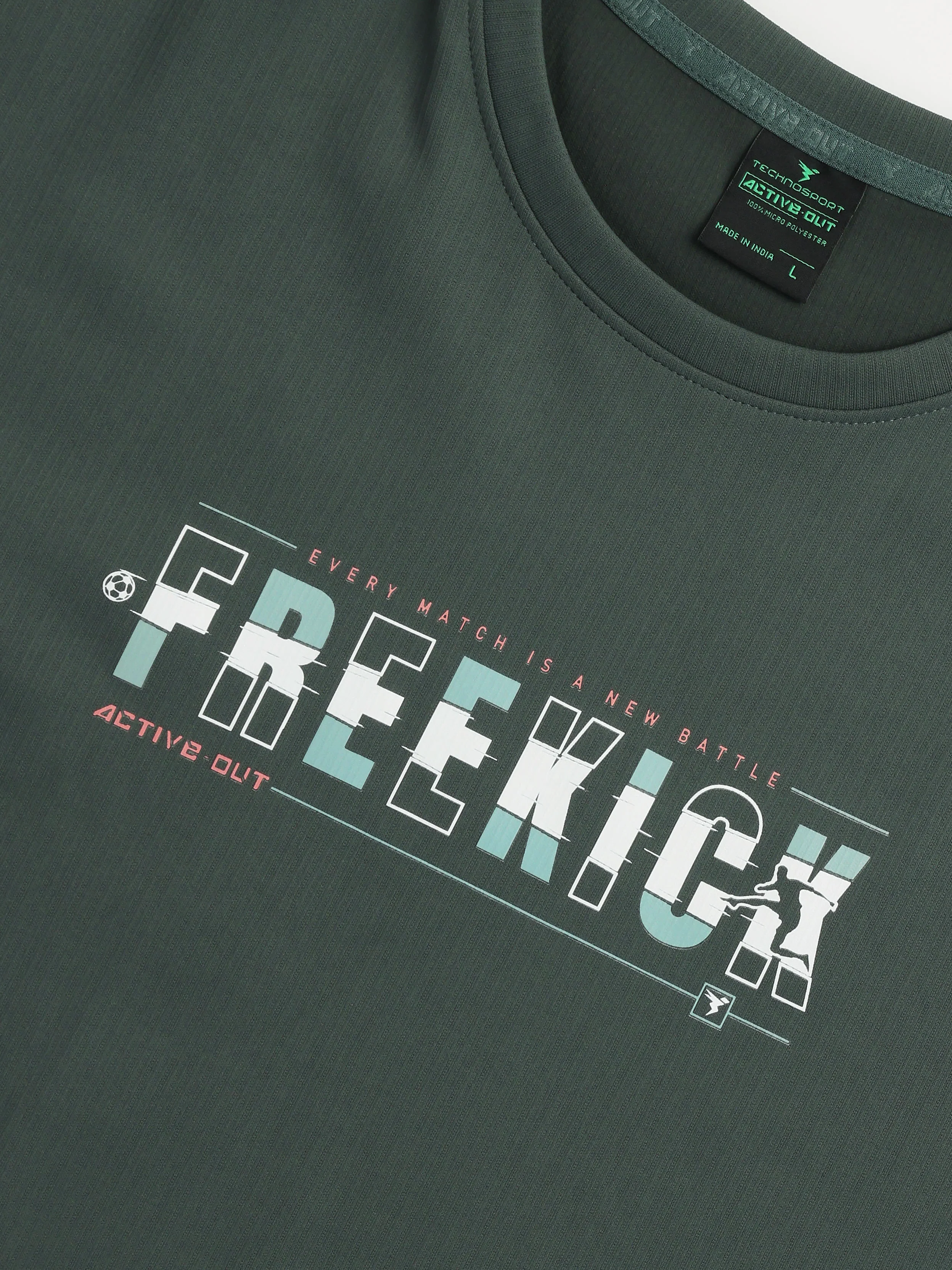 Men Round Neck Typography Printed Active Out Slim Fit T-Shirt with ELASTOPLUS - Image 8
