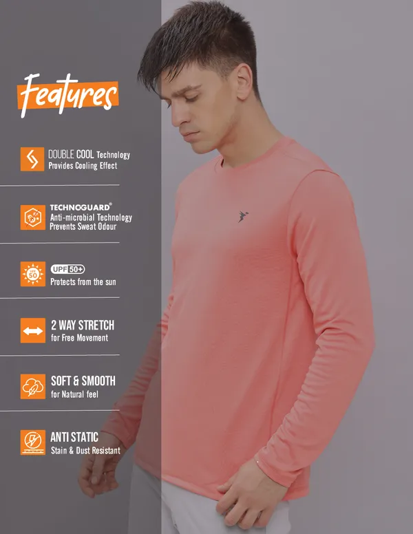 Men Melange Slim Fit Crew Neck T-shirt with DOUBLE COOL - Image 3