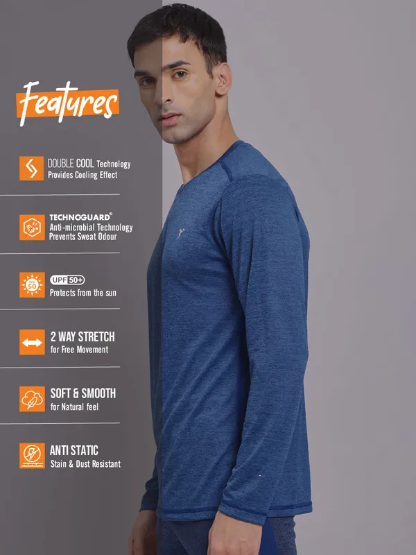 Men Melange Slim Fit Crew Neck T-shirt with DOUBLE COOL - Image 3