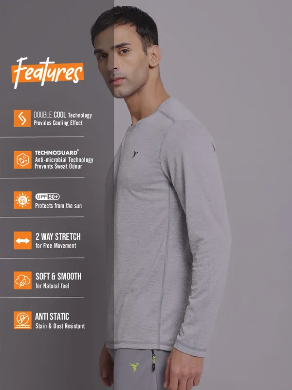 Men Melange Slim Fit Crew Neck T-shirt with DOUBLE COOL - Image 4