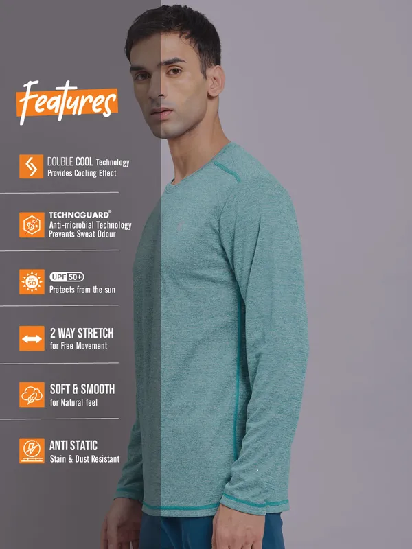Men Melange Slim Fit Crew Neck T-shirt with DOUBLE COOL - Image 3
