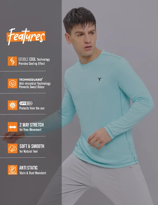 Men Melange Slim Fit Crew Neck T-shirt with DOUBLE COOL - Image 3