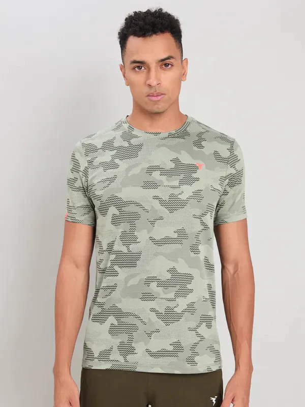 Men Jacquard Slim Fit Crew Neck T-shirt with DOUBLE COOL - Image 2