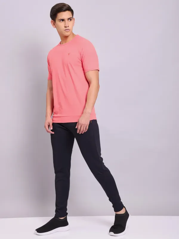Men Solid Slim Fit Crew Neck T-shirt with MATPIQ - Image 2