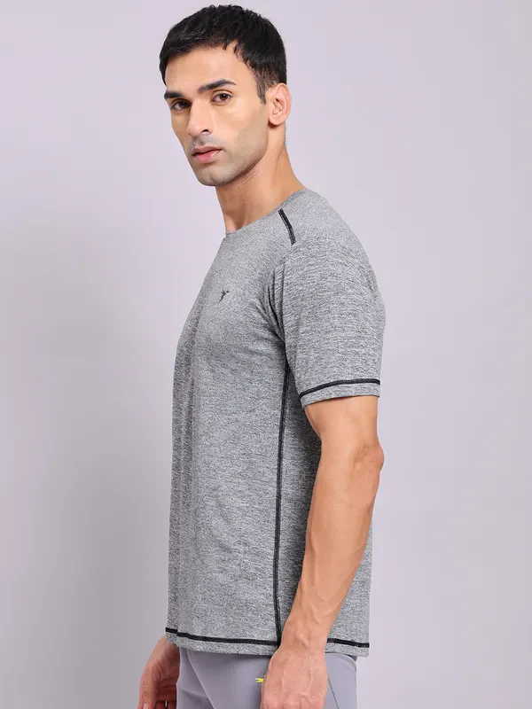 Men Solid Slim Fit Crew Neck T-shirt with DOUBLE COOL - Image 3