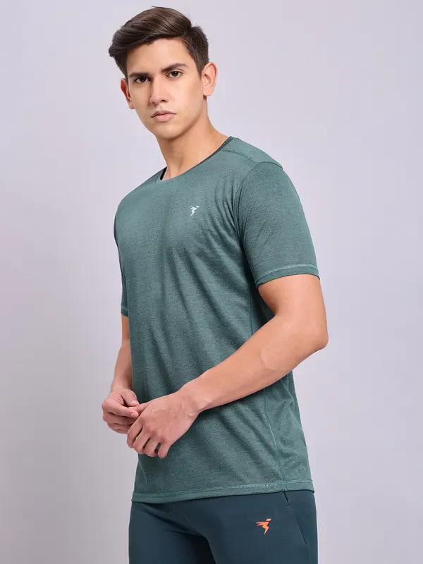 Men Solid Slim Fit Crew Neck T-shirt with DOUBLE COOL - Image 3