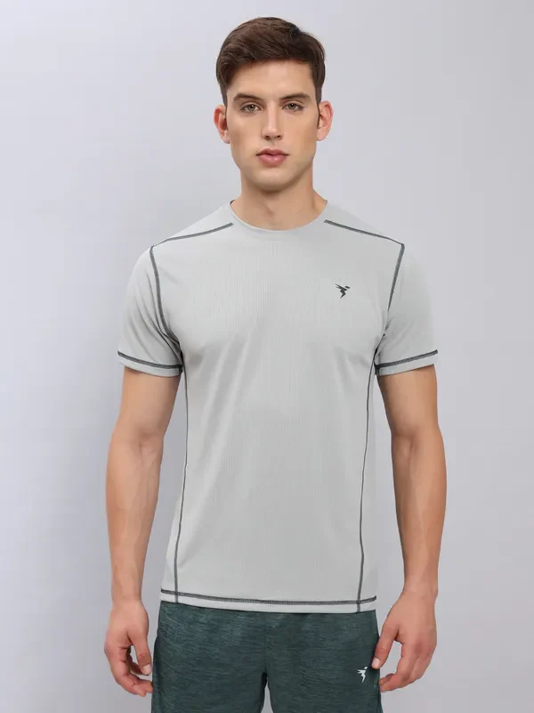 Men Solid Slim Fit Crew Neck T-shirt with TECHNO COOL+ - Image 2