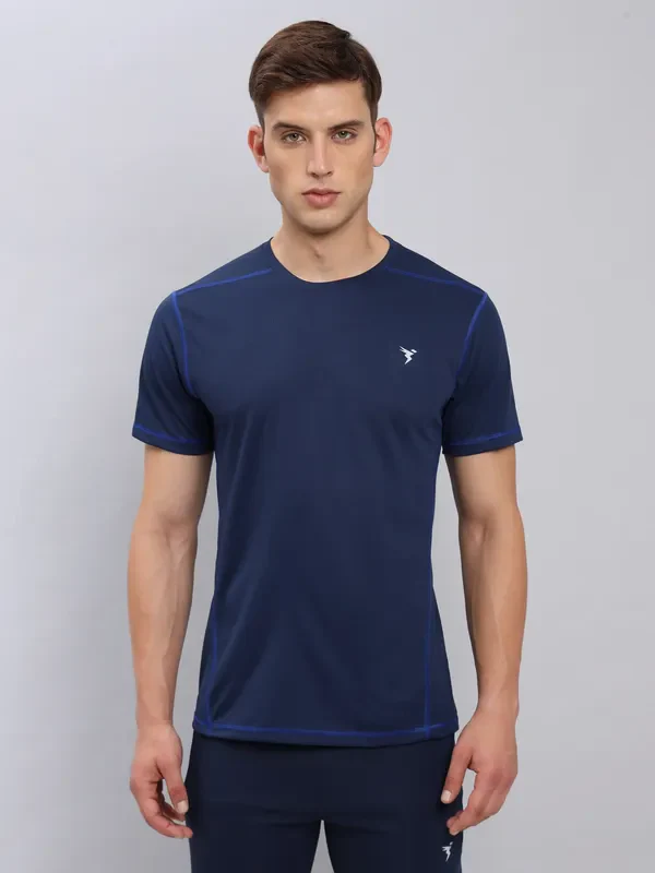 Men Solid Slim Fit Crew Neck T-shirt with TECHNO COOL+ - Image 4