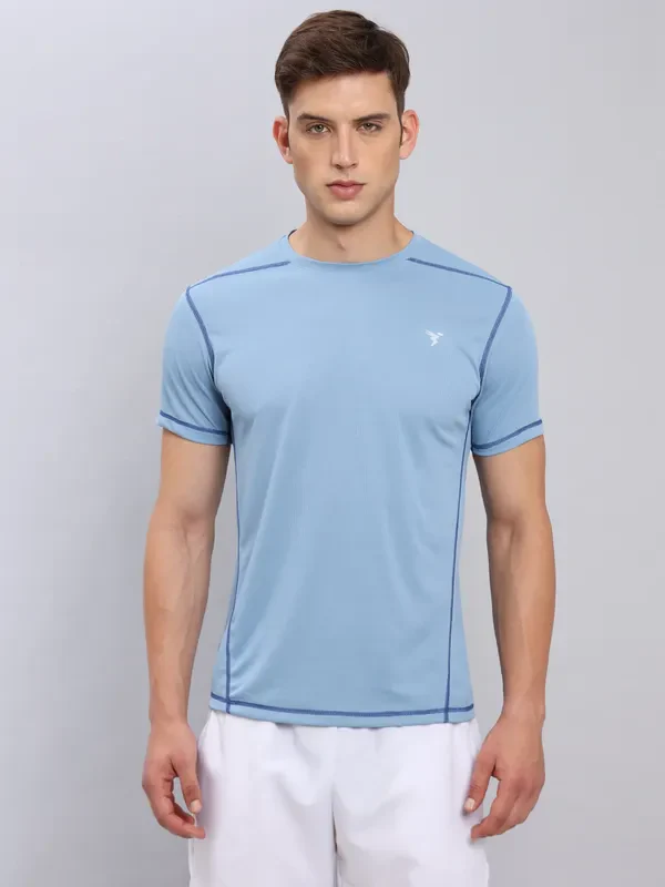 Men Solid Slim Fit Crew Neck T-shirt with TECHNO COOL+ - Image 4