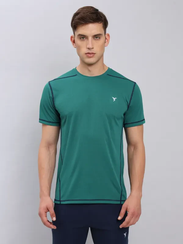 Men Solid Slim Fit Crew Neck T-shirt with TECHNO COOL+ - Image 4