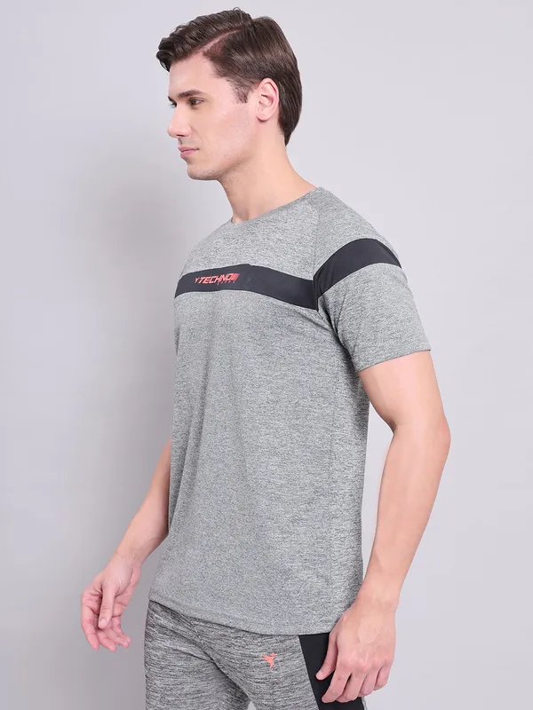 Men Melange Slim Fit Crew Neck T-shirt with TECHNO COOL+ - Image 4