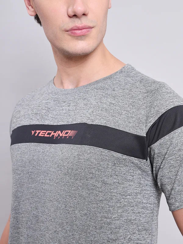 Men Melange Slim Fit Crew Neck T-shirt with TECHNO COOL+ - Image 7
