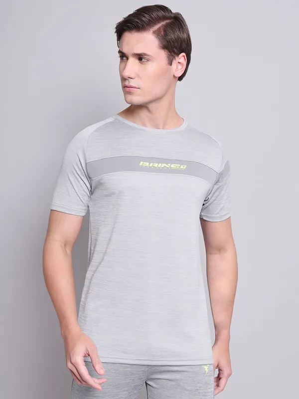 Men Melange Slim Fit Crew Neck T-shirt with TECHNO COOL+