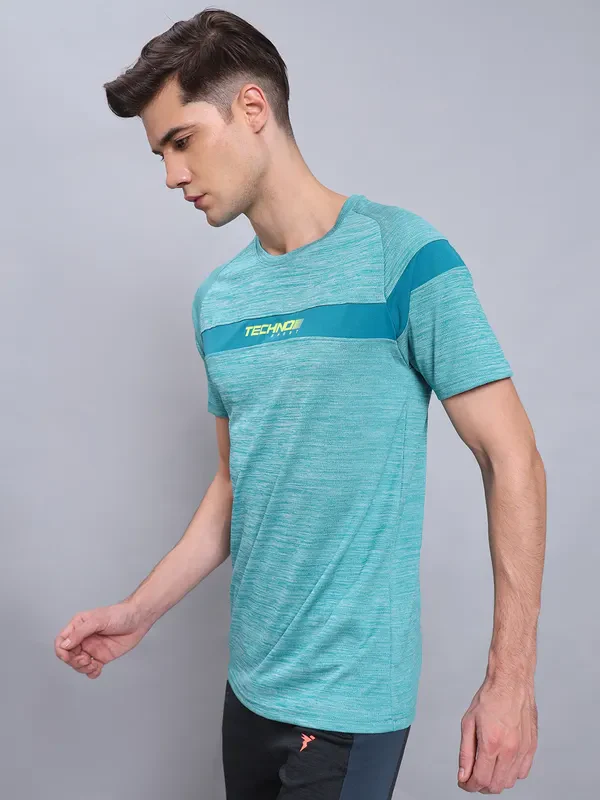 Men Melange Slim Fit Crew Neck T-shirt with TECHNO COOL+ - Image 3