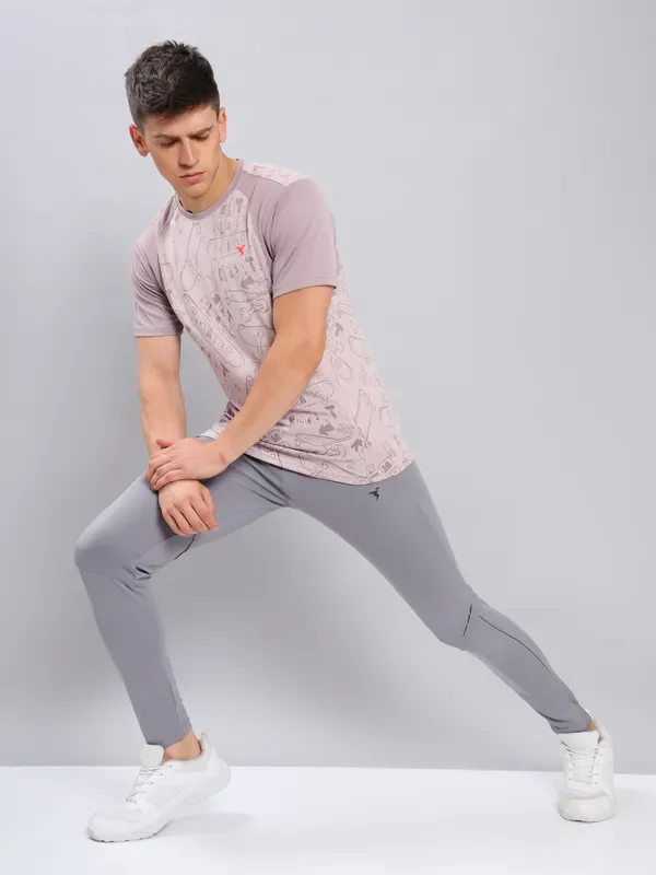 Men Self Design Slim Fit Crew Neck T-shirt with DOUBLE COOL - Image 2