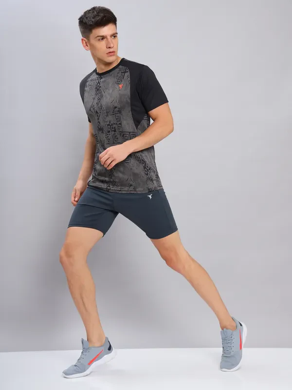 Men Self Design Slim Fit Crew Neck T-shirt with DOUBLE COOL - Image 2