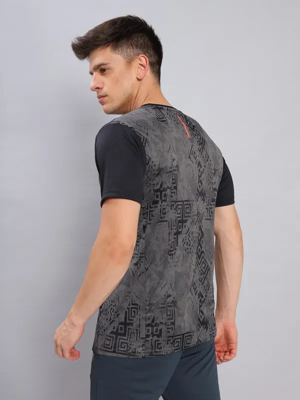 Men Self Design Slim Fit Crew Neck T-shirt with DOUBLE COOL - Image 3