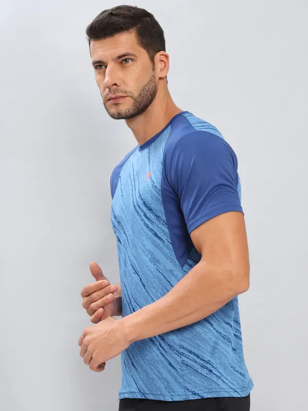 Men Self Design Slim Fit Crew Neck T-shirt with DOUBLE COOL - Image 3