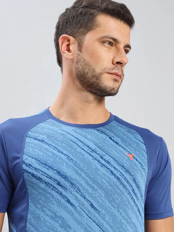 Men Self Design Slim Fit Crew Neck T-shirt with DOUBLE COOL - Image 5