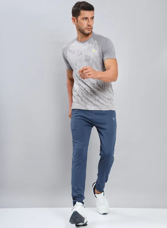Men Self Design Slim Fit Crew Neck T-shirt with DOUBLE COOL - Image 2