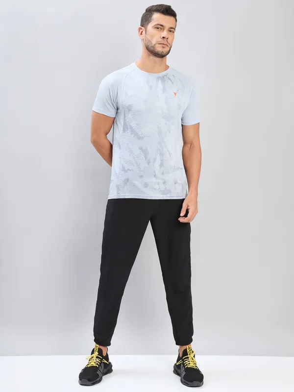 Men Self Design Slim Fit Crew Neck T-shirt with DOUBLE COOL - Image 2