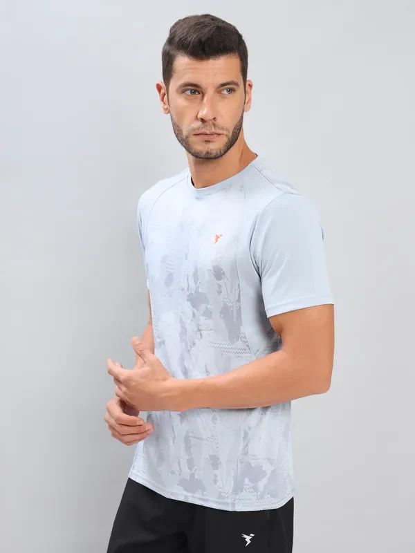Men Self Design Slim Fit Crew Neck T-shirt with DOUBLE COOL - Image 5