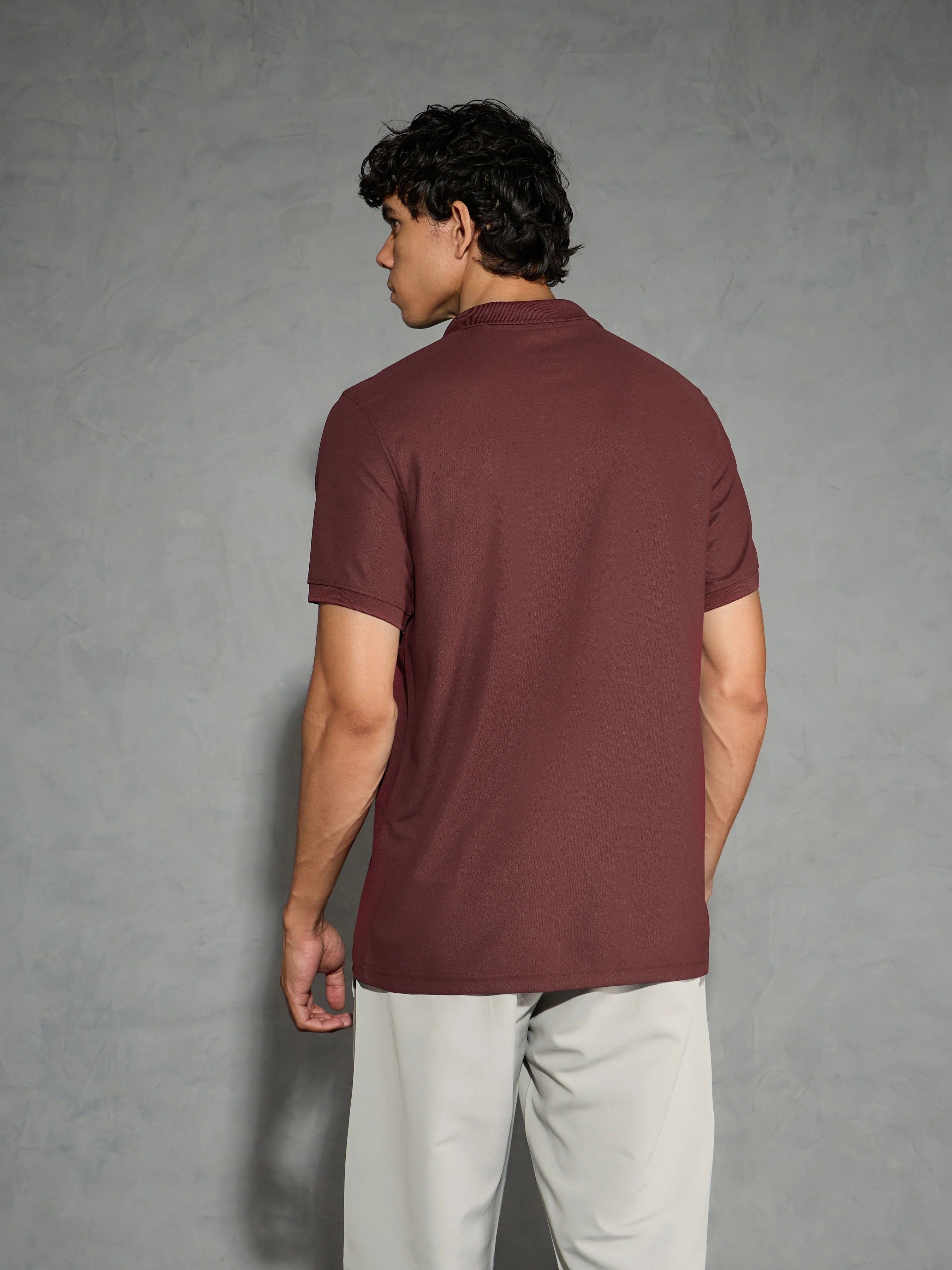 Men Solid Slim Fit Polo T-shirt with MATPIQ - Image 3