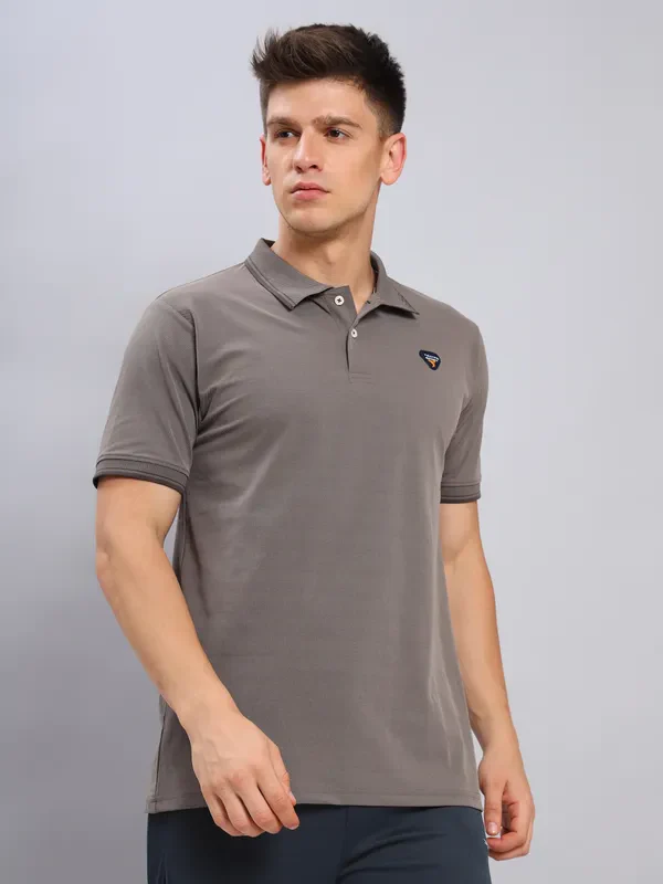 Men Solid Slim Fit Polo T-shirt with ELASTO PLUS