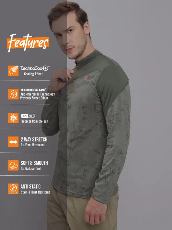 Men Jacquard Slim Fit Mock Neck T-shirt with TECHNO COOL+ - Image 3