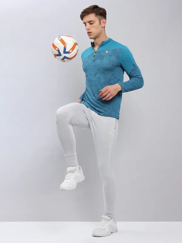 Men Jacquard Slim Fit Mock Neck T-shirt with TECHNO COOL+ - Image 2