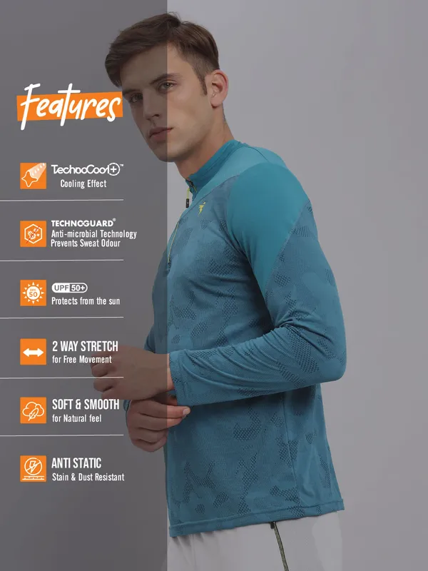 Men Jacquard Slim Fit Mock Neck T-shirt with TECHNO COOL+ - Image 4