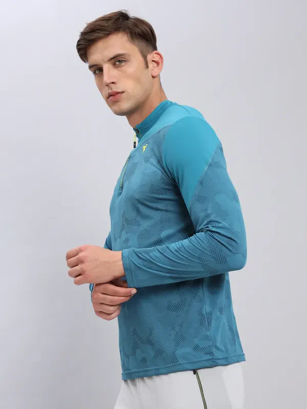 Men Jacquard Slim Fit Mock Neck T-shirt with TECHNO COOL+ - Image 7