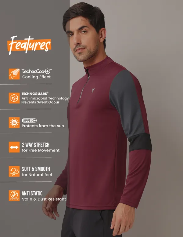 Men Colorblock Slim Fit Mock Neck T-shirt with TECHNO COOL+ - Image 6