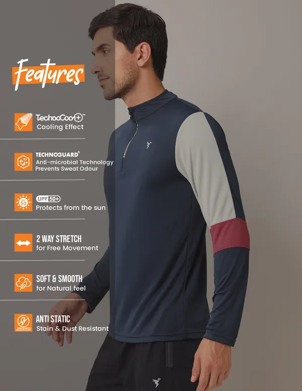 Men Colorblock Slim Fit Mock Neck T-shirt with TECHNO COOL+ - Image 4