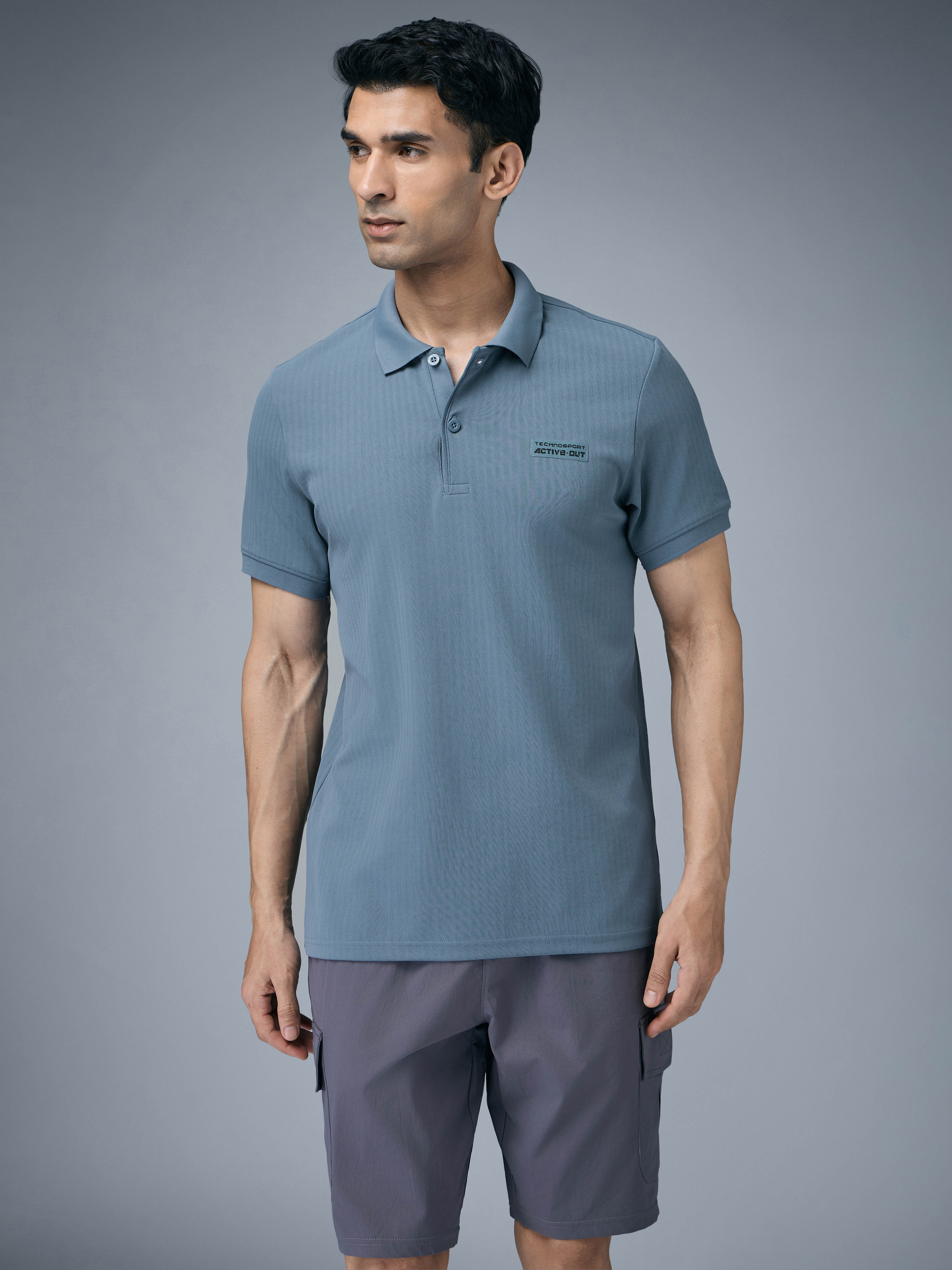 Men Self Design Active Out Slim Fit Polo T-Shirt with ELASTO PLUS - Image 2