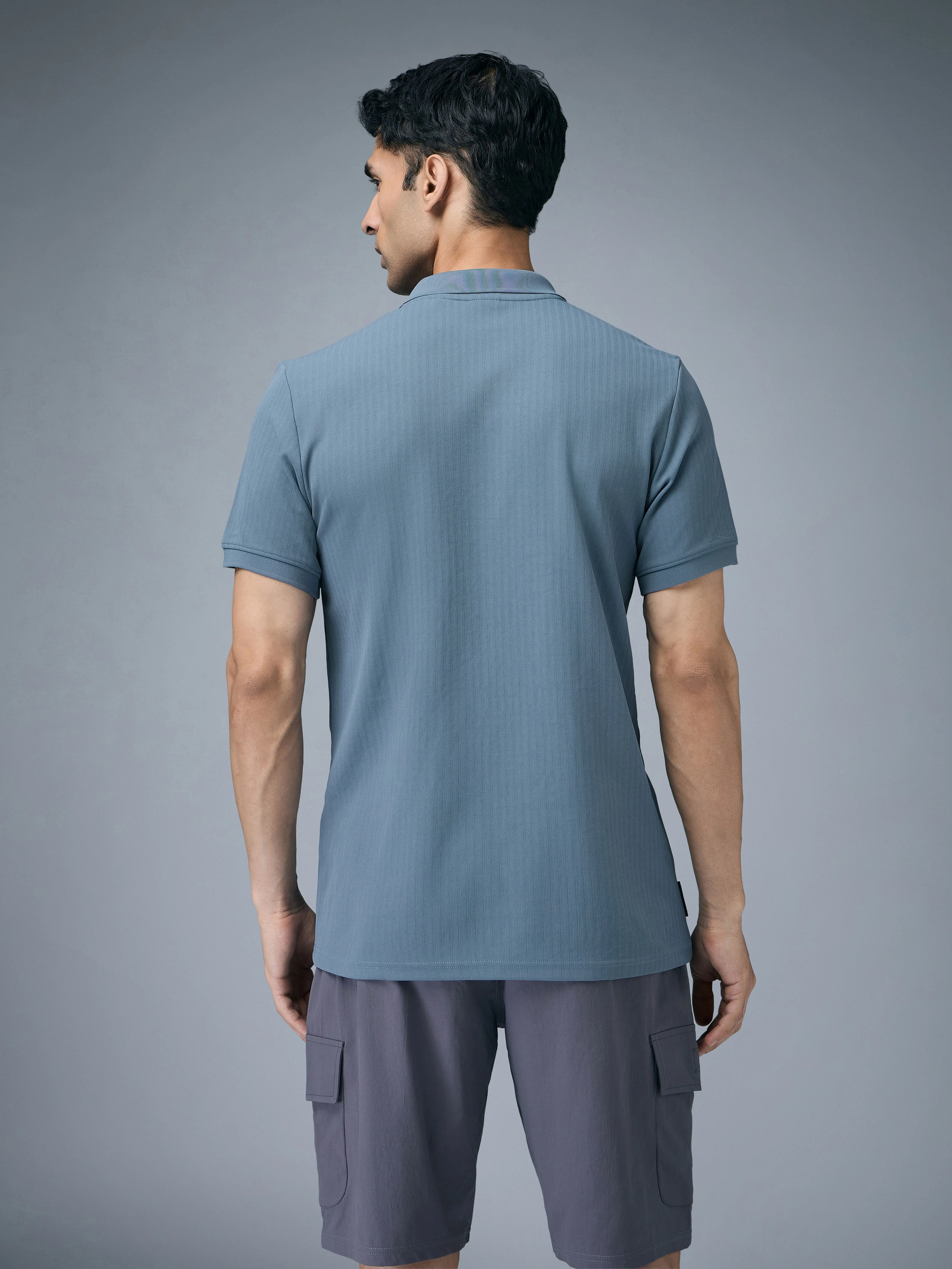 Men Self Design Active Out Slim Fit Polo T-Shirt with ELASTO PLUS - Image 3