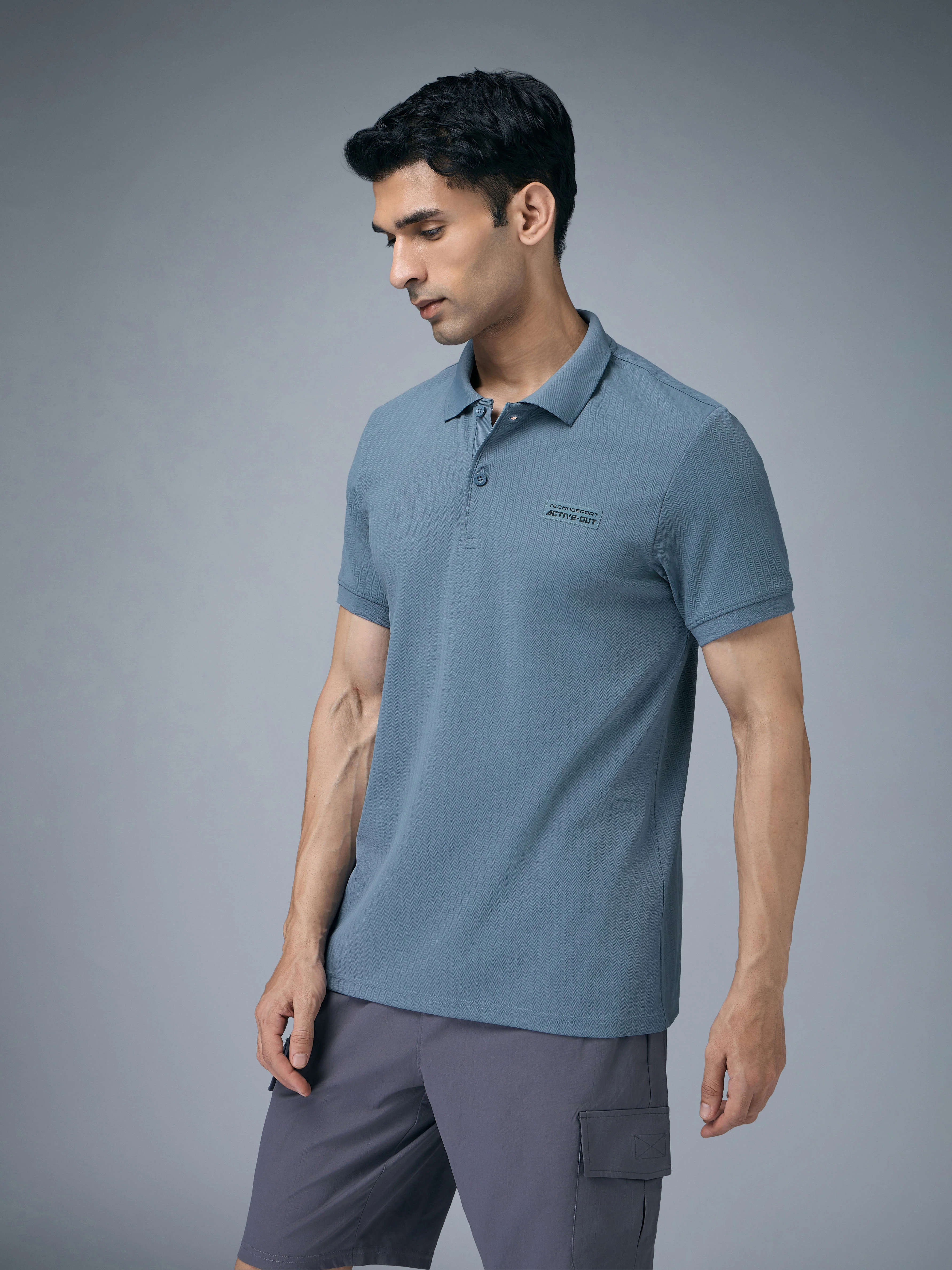 Men Self Design Active Out Slim Fit Polo T-Shirt with ELASTO PLUS - Image 4
