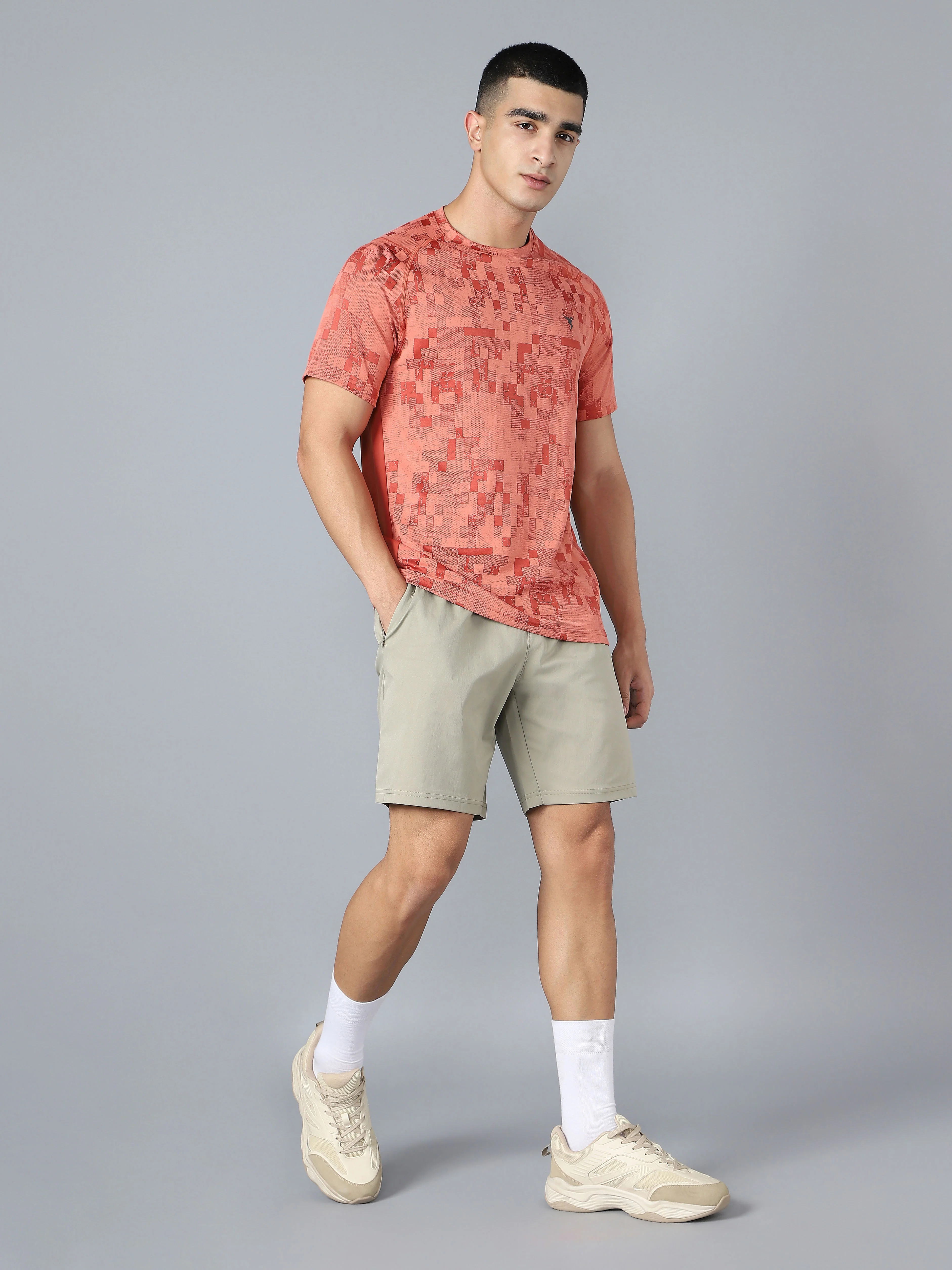 Men Self Design Slim Fit Crew Neck T-shirt with DOUBLE COOL - Image 5