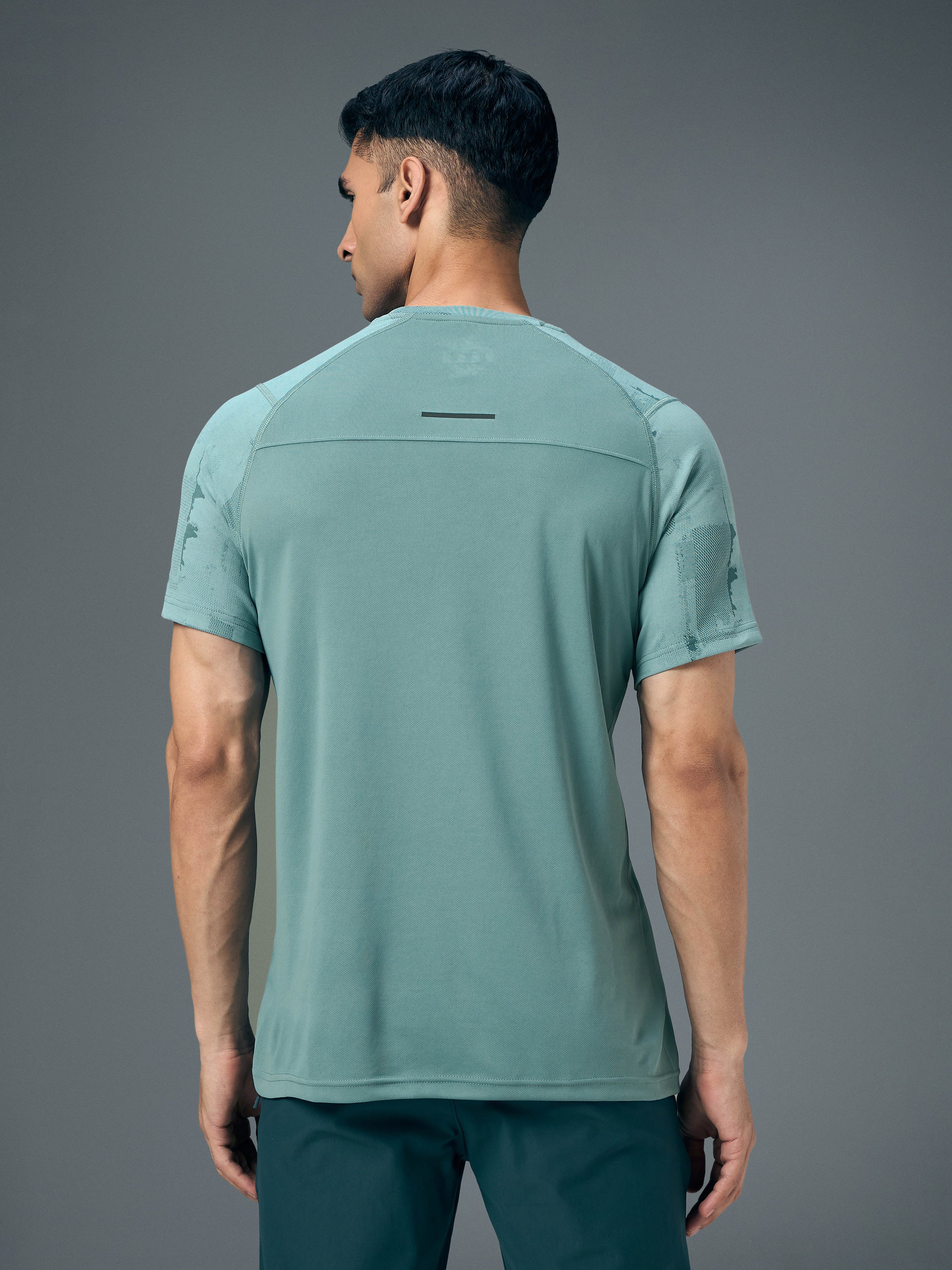Men Self Design Slim Fit Crew Neck T-shirt with DOUBLE COOL - Image 2