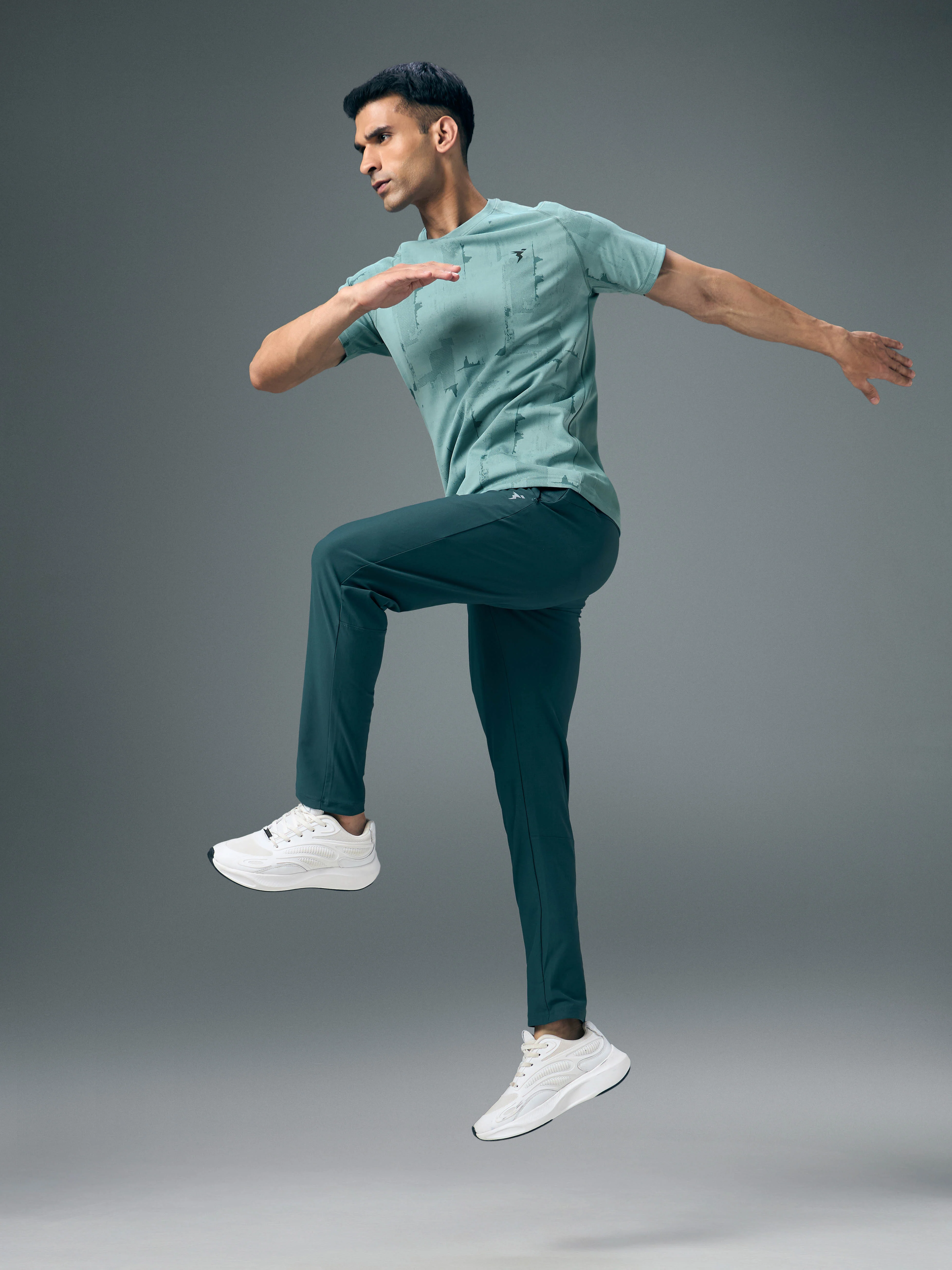 Men Self Design Slim Fit Crew Neck T-shirt with DOUBLE COOL - Image 4