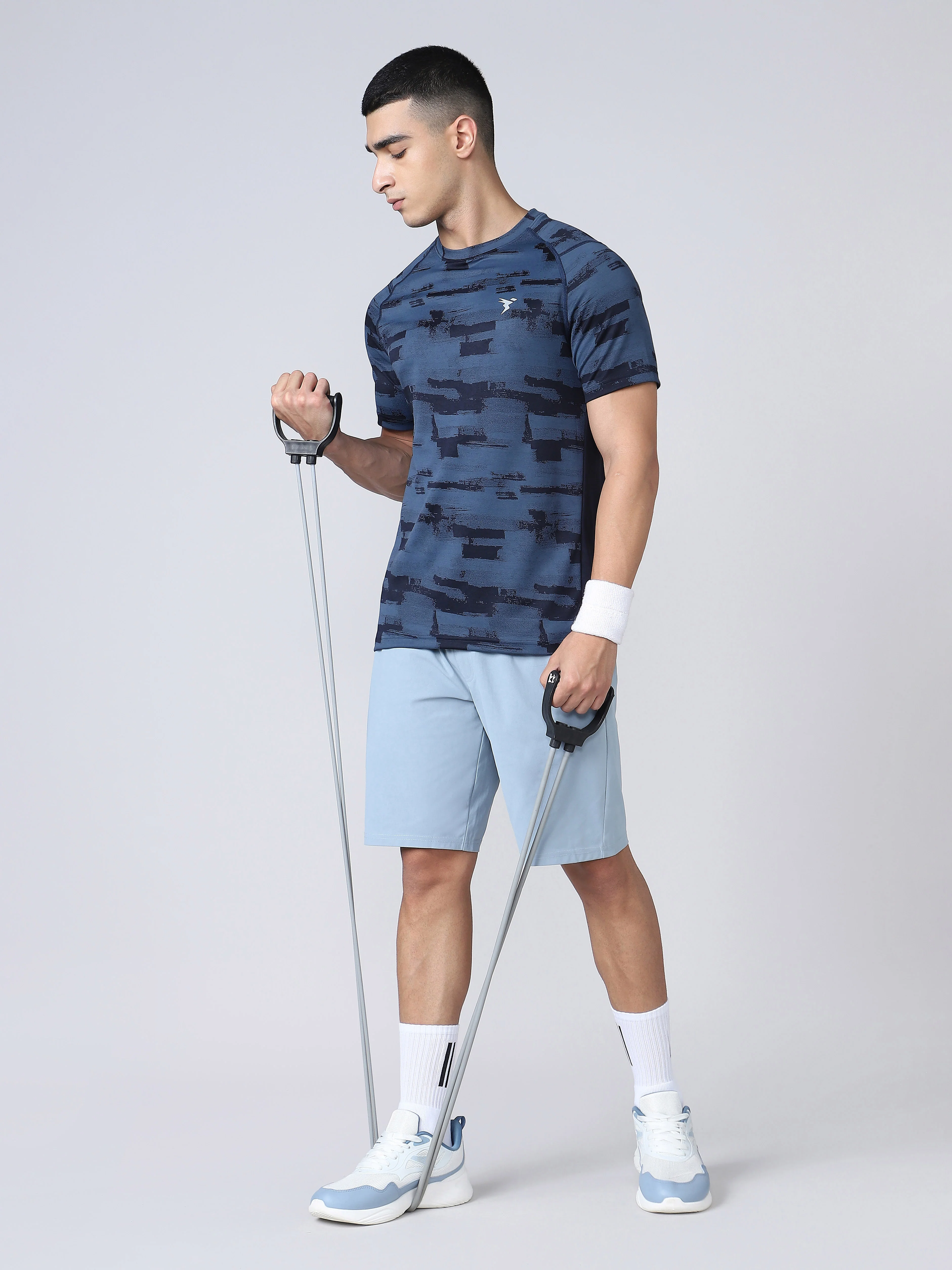 Men Self Design Slim Fit Crew Neck T-shirt with DOUBLE COOL - Image 4