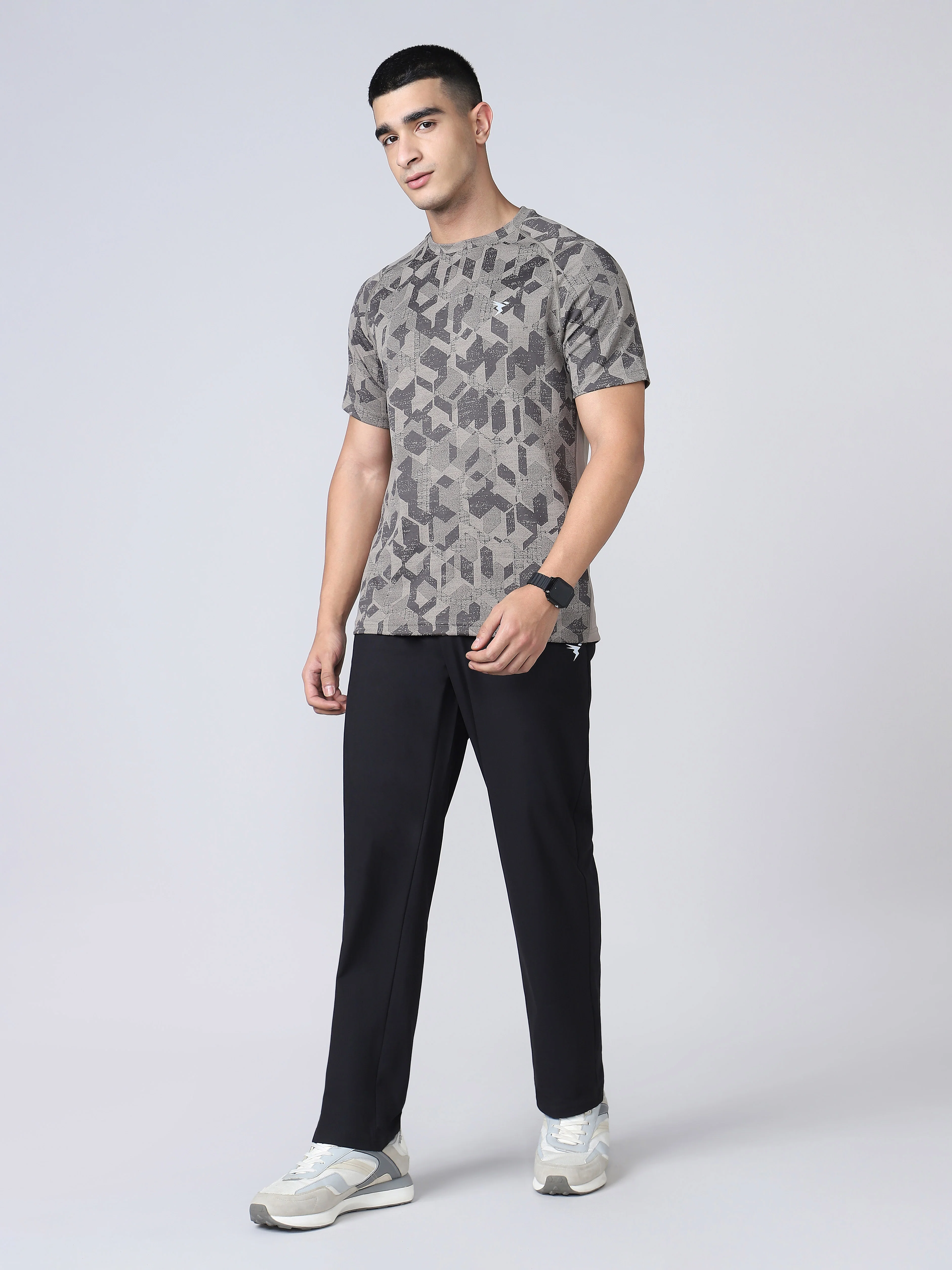 Men Self Design Slim Fit Crew Neck T-shirt with DOUBLE COOL - Image 6