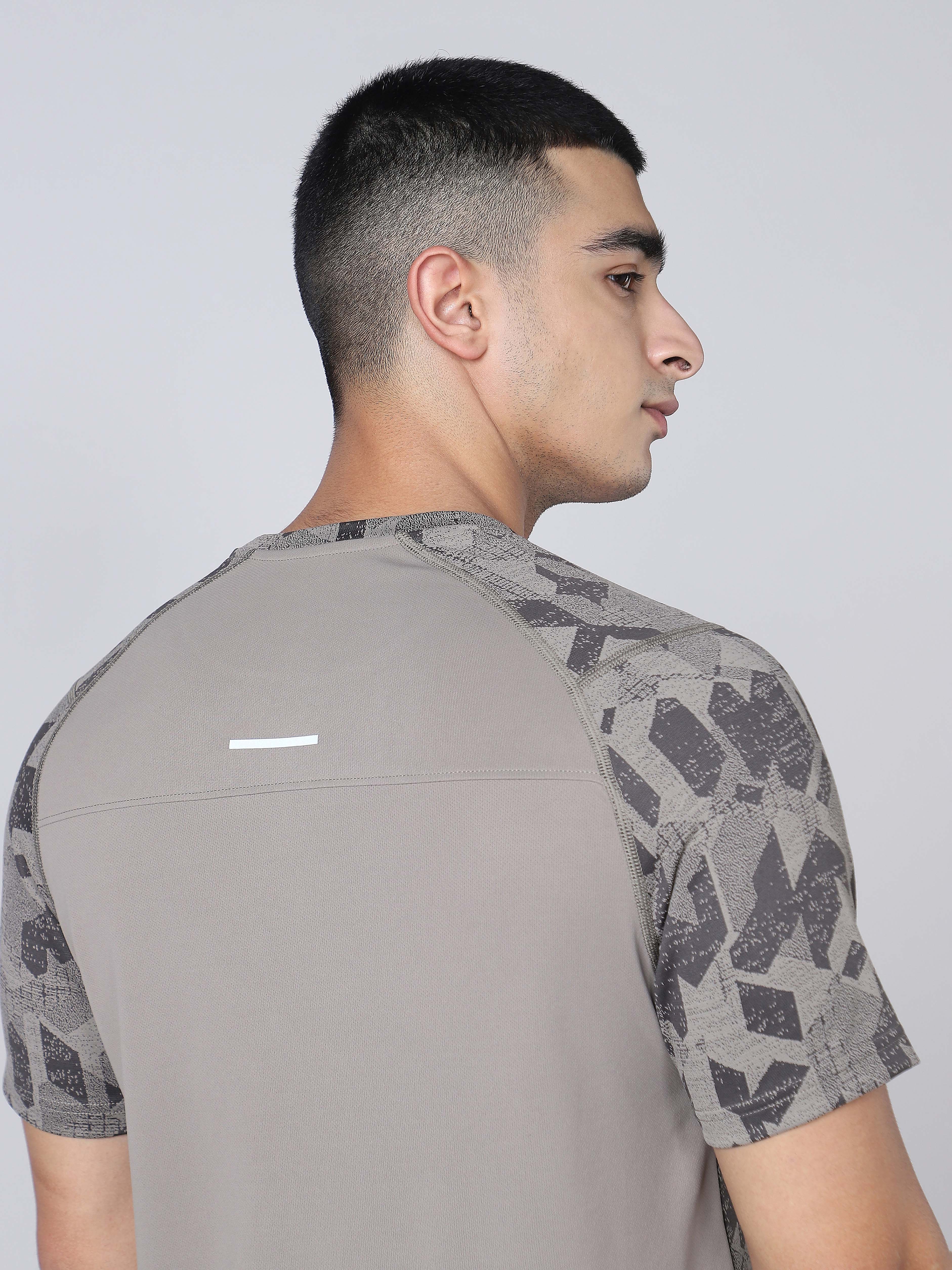 Men Self Design Slim Fit Crew Neck T-shirt with DOUBLE COOL - Image 8
