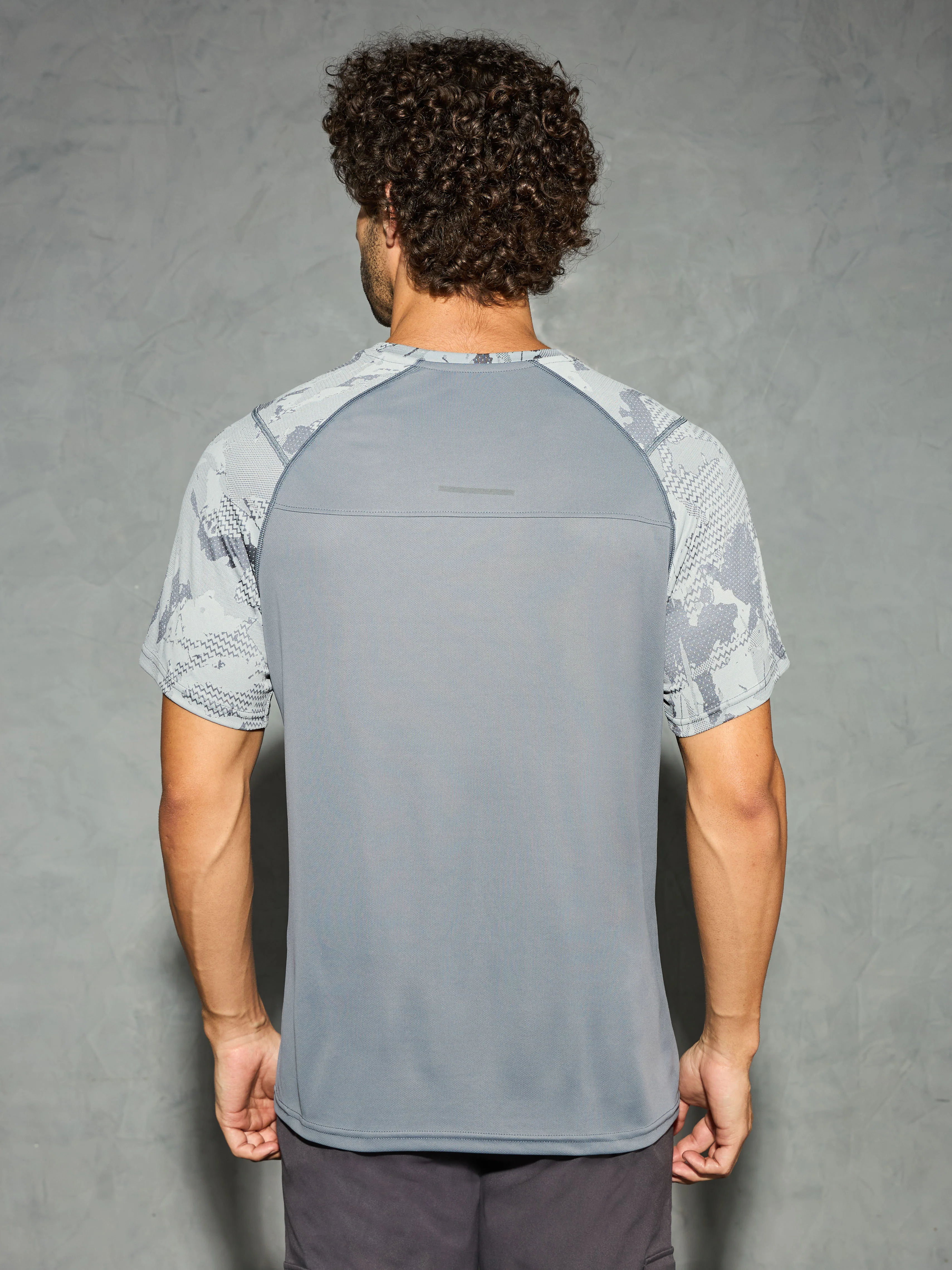 Men Self Design Slim Fit Crew Neck T-shirt with DOUBLE COOL - Image 3